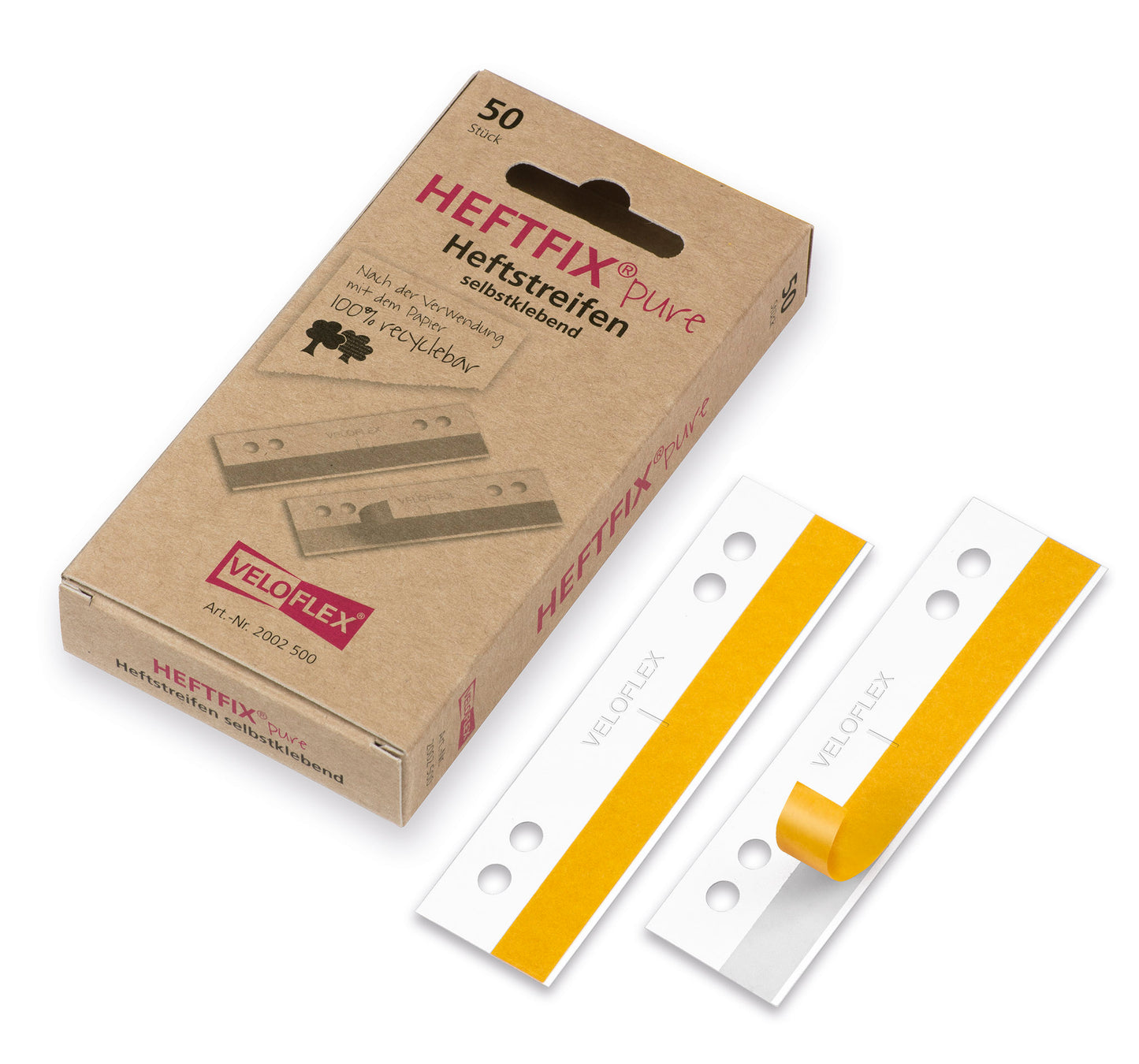 HEFTFIX® pure, 105 mm long, FSC certified paper, hole spacing 60 and 80 mm, 50-pack, white