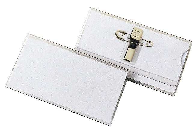 Namensschild VELOCARD®, 75 x 40 mm, Hart-PVC, mit Clip und Nadel, glasklar