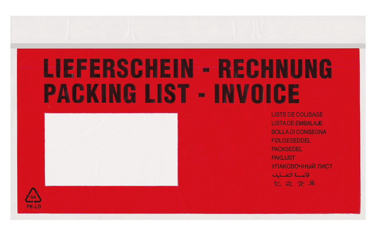 TURA®-Versandtaschen, DIN lang, PE 55 my selbstklebend, "Lieferschein"&"Rechnung"