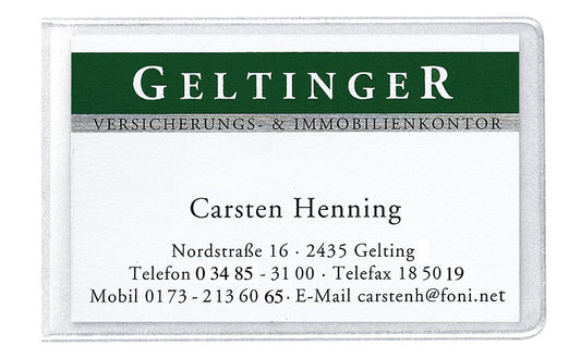 Visitenkartentaschen VELOCOLL®, 56x90, PP sk, kurze Seite offen, 100er Pckg, glasklar