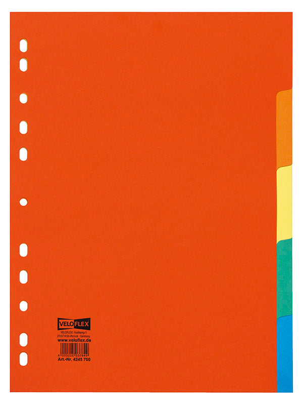Register 5 tlg., DIN A4, Karton 175 g, Euro-Lochung, blanko Taben, farbig