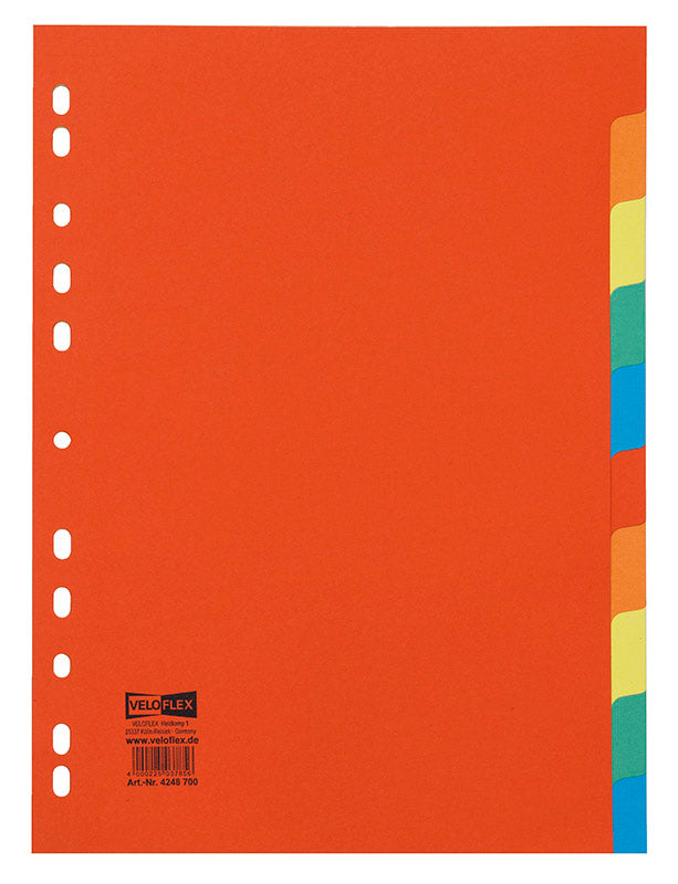 Register 10 tlg., DIN A4, Karton 175 g, Euro-Lochung, blanko Taben, farbig