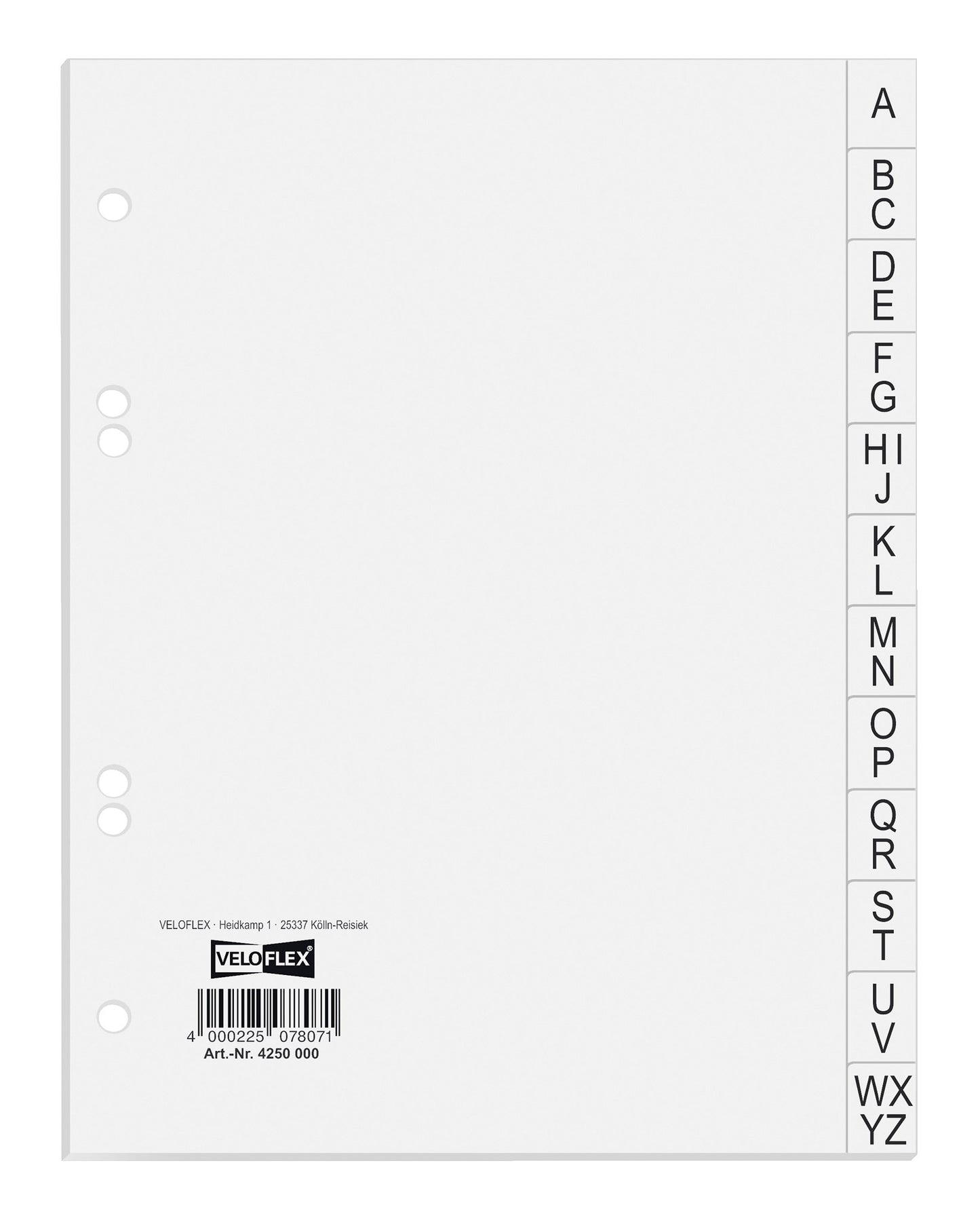 Register 12-tlg., DIN A5, Karton, Lochung 45 x 65 x 45 + 80 mm, A - Z, weiß