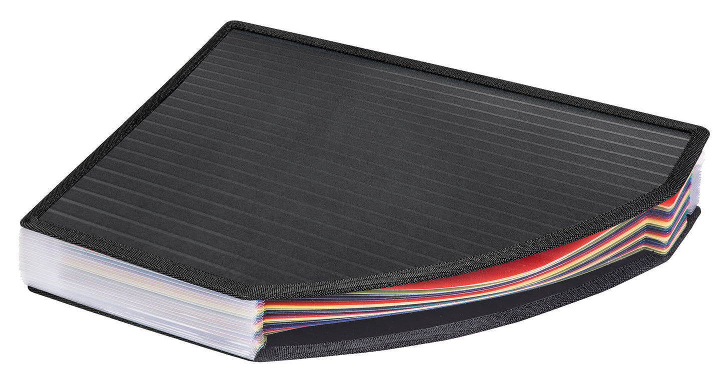 Stehsammler-Fächerbox, DIN A4, PP, bunte Fächer, textilverstärkte Kanten, schwarz