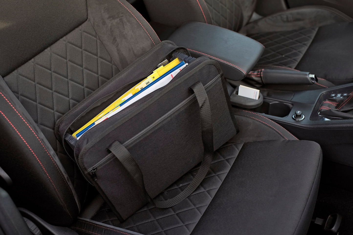 Office compartment bag, DIN A4, textile, approx. 500 sheets capacity, 24 compartments, black