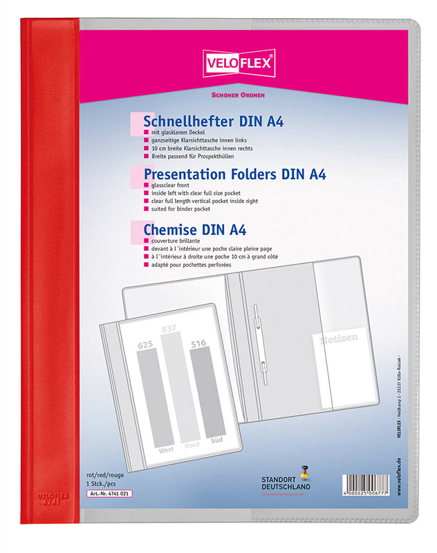 Schnellhefter VELOFORM®, DIN A4,PVC, Vorderdeckel glasklar, farbiger Rückendeckel
