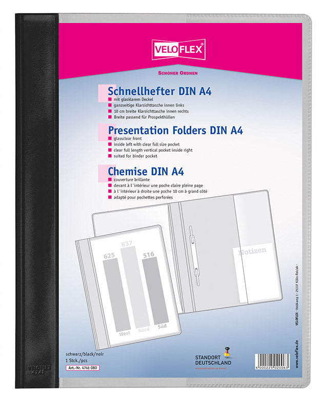 Schnellhefter VELOFORM®, DIN A4,PVC, Vorderdeckel glasklar, farbiger Rückendeckel