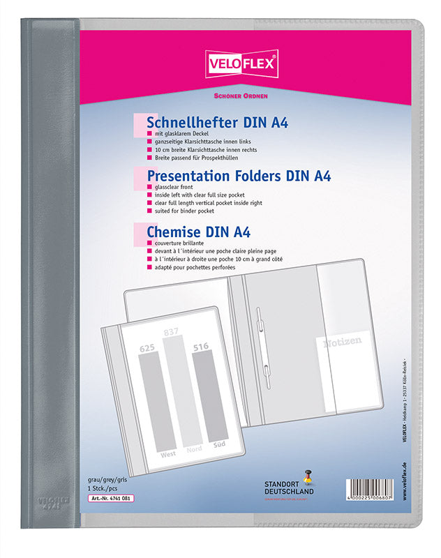 Schnellhefter VELOFORM®, DIN A4,PVC, Vorderdeckel glasklar, farbiger Rückendeckel