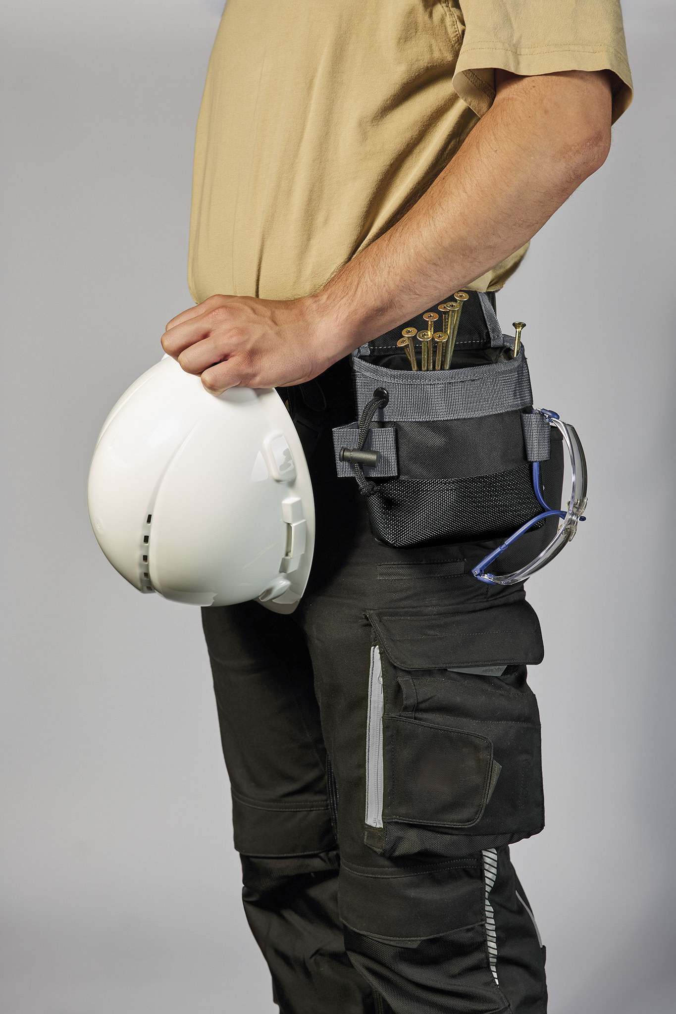 Tool Bag S, high-quality multifunctional bag, robust textile, wide strap, water-repellent fabric, black/grey