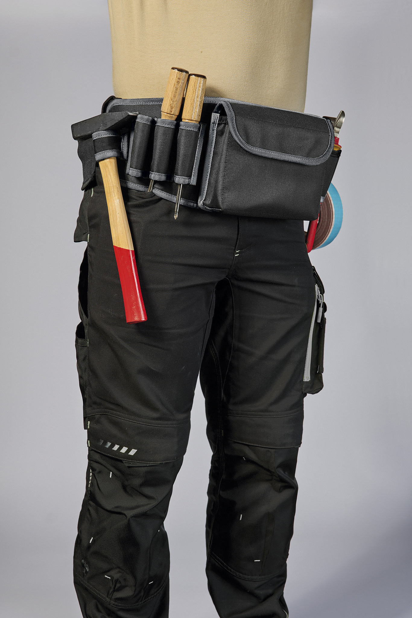 Tool Bag M, high-quality tool belt bag, robust textile, wide strap, water-repellent fabric, black/grey