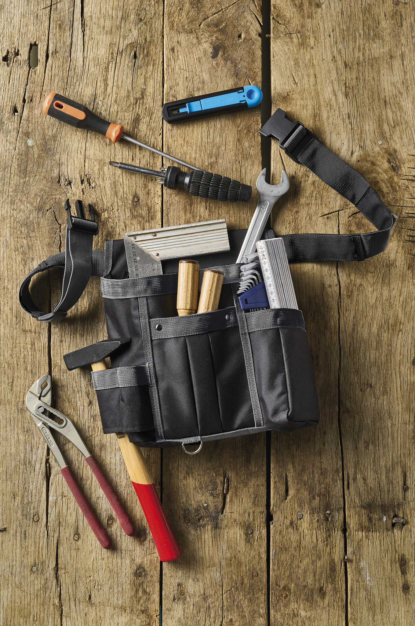Tool Bag L, high-quality tool bag, robust textile, wide strap, water-repellent fabric, black/grey