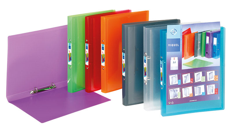 Präsentationsringbuch PROPYGLASS® Viquel, DIN A4, PP, 2-Rund-Ring-Mechanik 20 mm Füllhöhe, mit Einstecktasche, sortiert