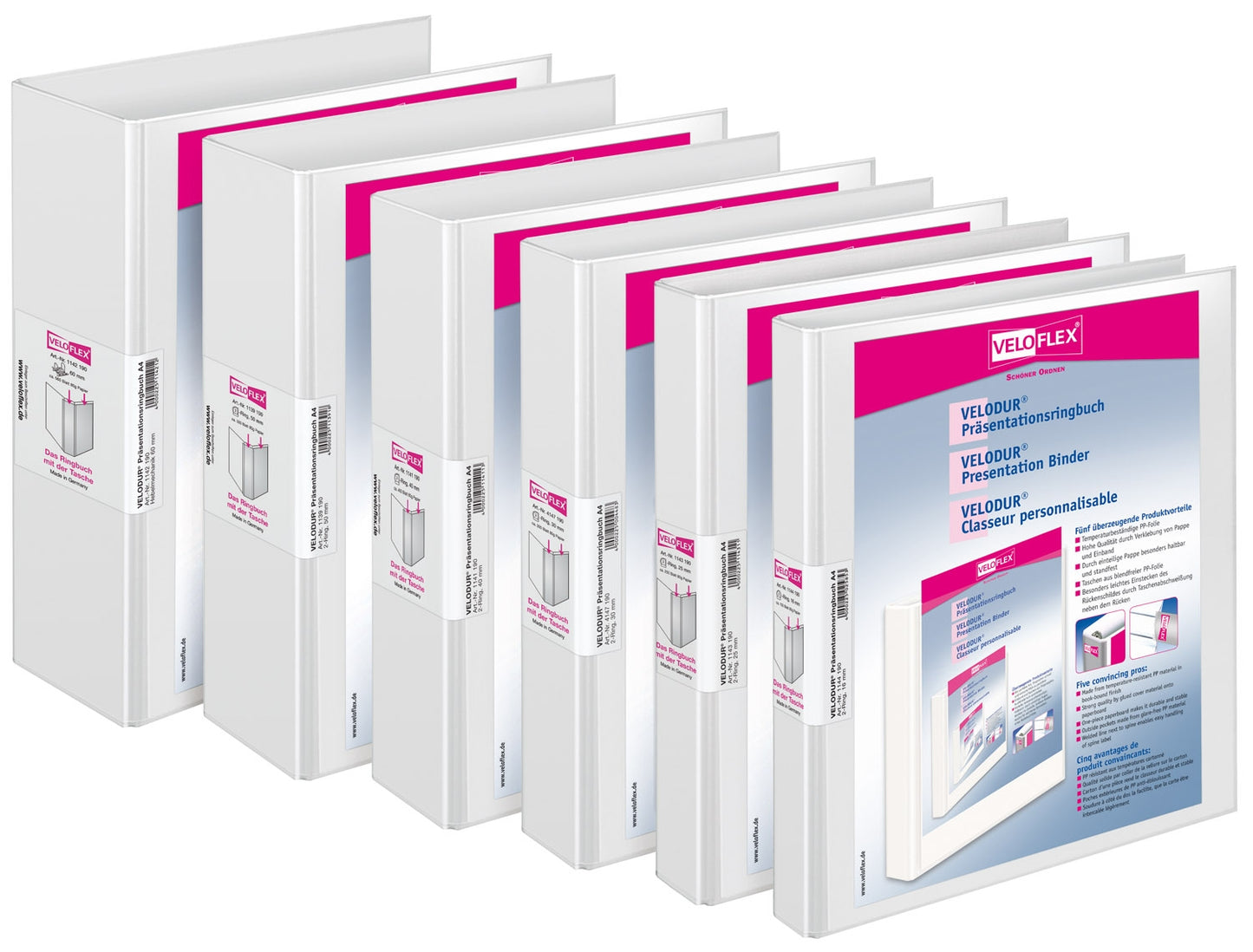 Präsentationsringbuch VELODUR®, DIN A4, PP kaschiert, 4-D-Ring-Mechanik 40 mm, weiß