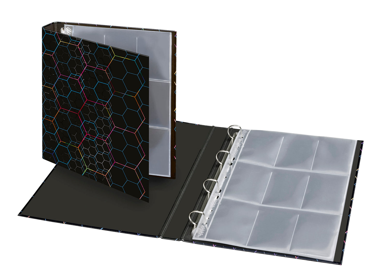 Ring binder for trading cards, DIN A4, cardboard, 4-ring mechanism, including 10 collector's sleeves