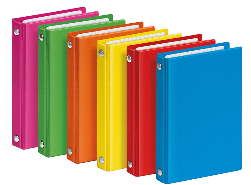 Taschenringbuch VELOCOLOR®, DIN A7, Ledernarbung, 4-Rund-Ring-Mechanik 13mm, sortiert