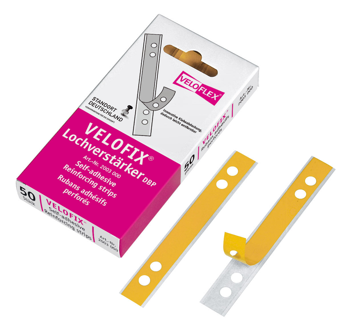 VELOFIX® Lochverstärker (DBP), 105 x 15mm, Hartfolie sk, Lochabst. 60 u. 80mm, 1000 Stk. lose, glasklar