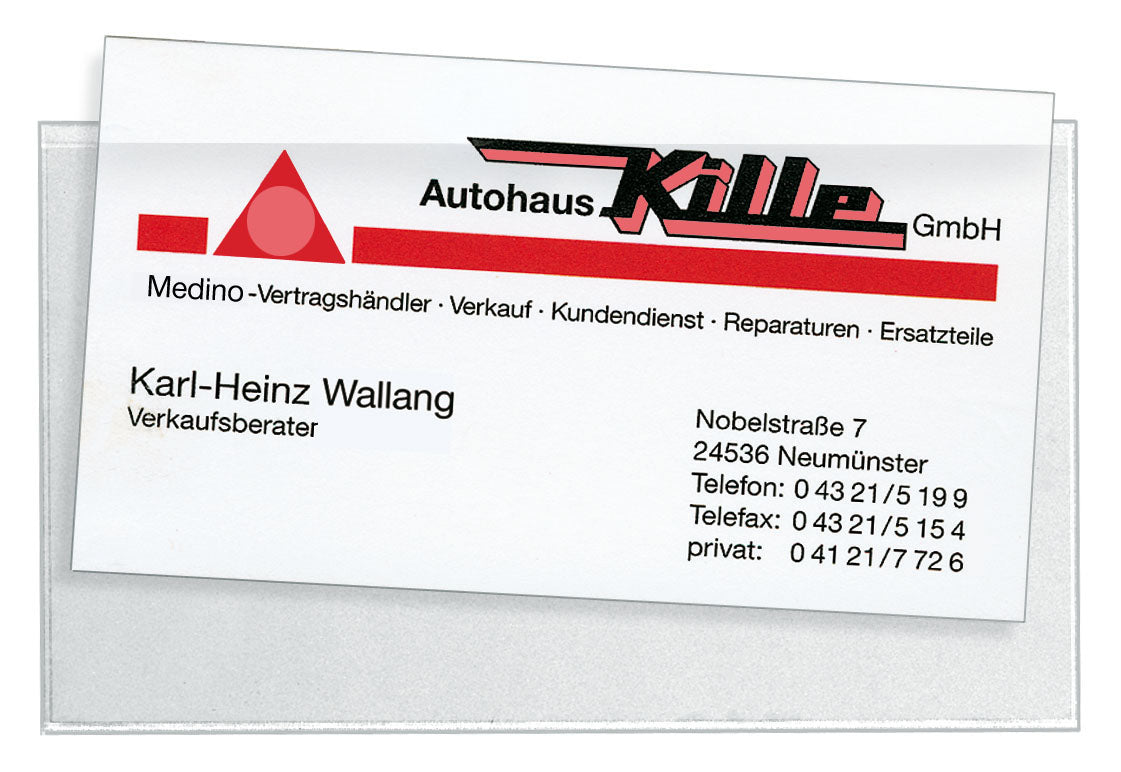 Visitenkartentaschen VELOCOLL®, 112x62,PP sk, lange Seite offen, 100er Pckg, glasklar