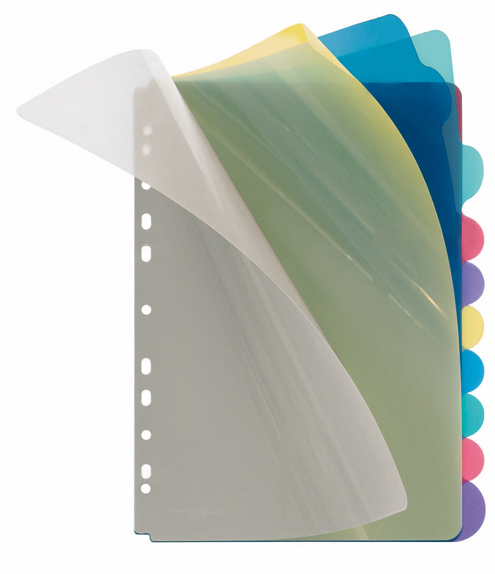 Register 10-tlg., DIN A4, PP-Folie, blanko Taben, 5 farbig transparent