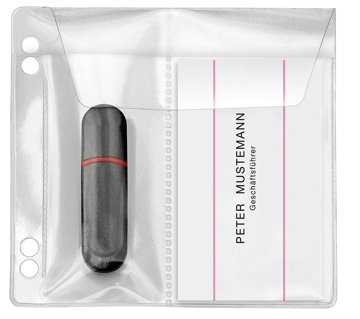 USB Stick-Hülle, PVC,  für 2 USB Sticks oder 1 USB Stick und 1 Visitenkarte, 5er Packung, transparent
