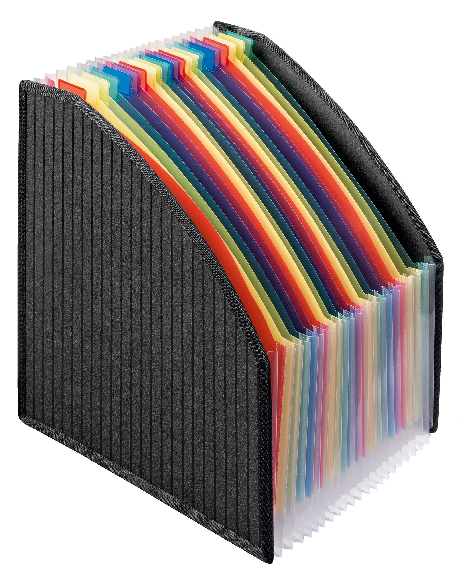 Stehsammler-Fächerbox, DIN A4, PP, bunte Fächer, textilverstärkte Kanten, schwarz