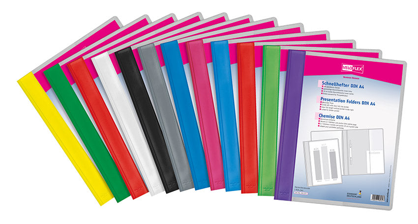 Schnellhefter VELOFORM®, DIN A4,PVC, Vorderdeckel glasklar, farbiger Rückendeckel