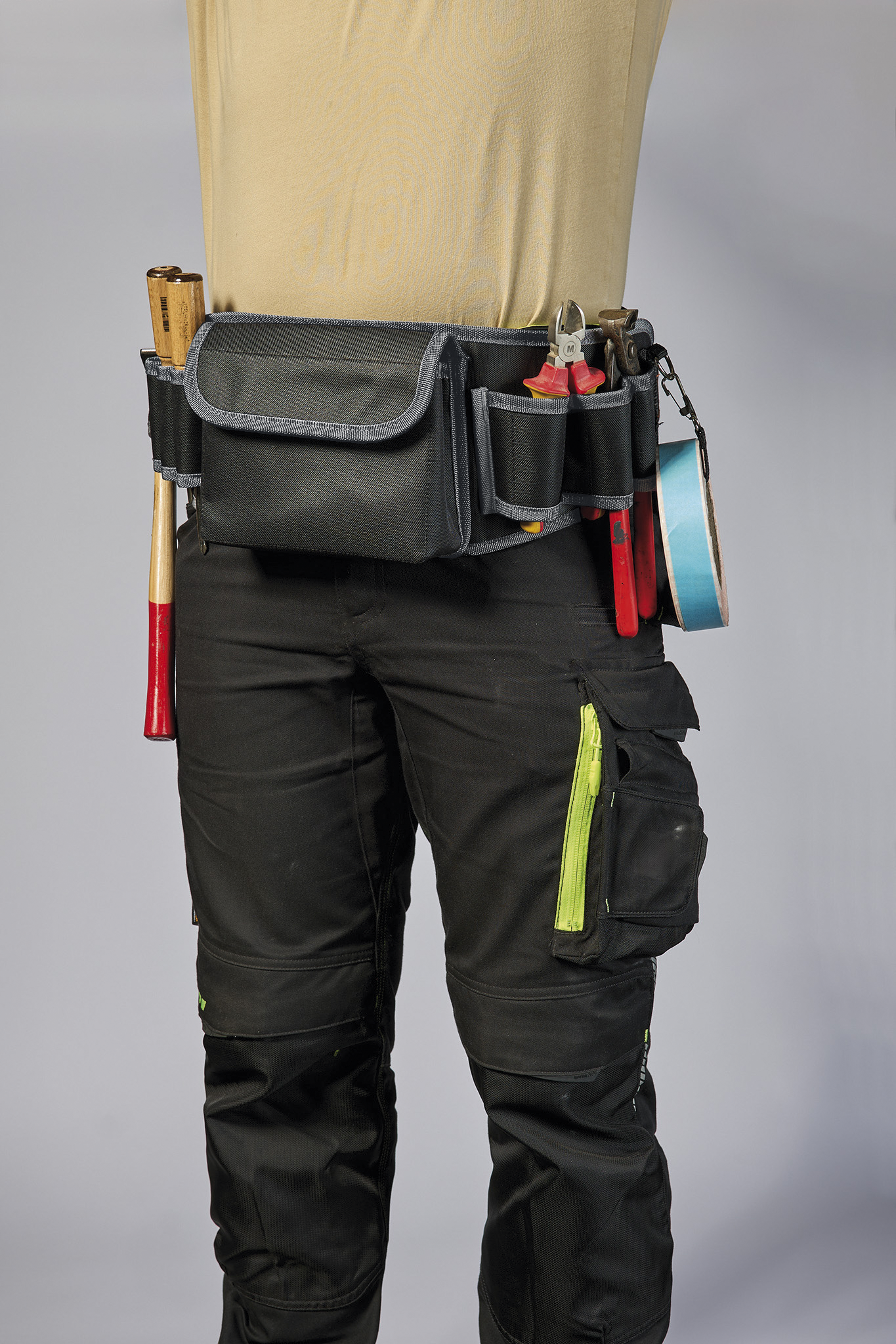 Tool Bag M, high-quality tool belt bag, robust textile, wide strap, water-repellent fabric, black/grey