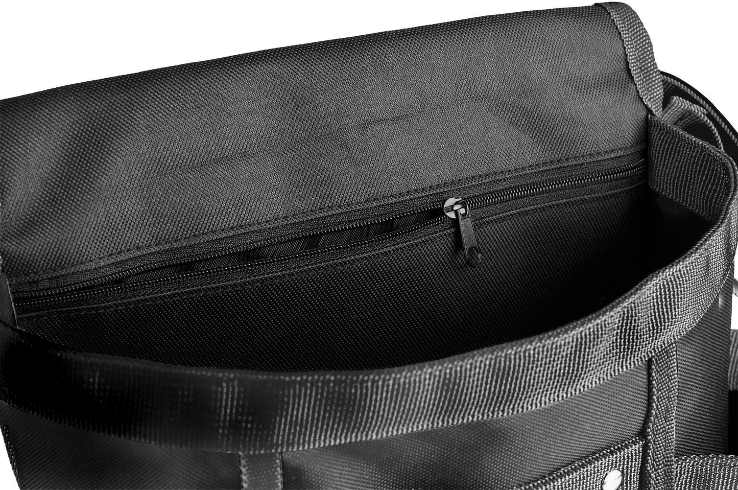 Tool Bag L, hochwertige Werkzeugtasche, robustes Textil, breiter Gurt, wasserabweisender Stoff, schwarz/grau