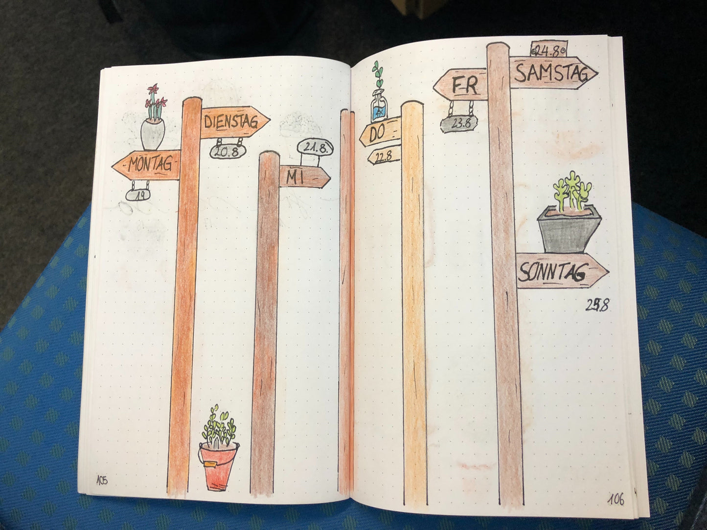 Bullet Journal Notizbuch, 13 x 21 cm, regeneriertes Leder, 2x 64 Blatt Einlagen