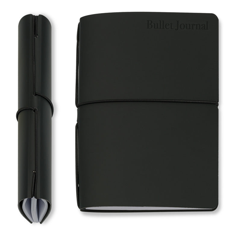 Bullet Journal Notizbuch, 13 x 21 cm, regeneriertes Leder, 2x 64 Blatt Einlagen